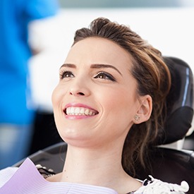Closeup of woman smiling at dentist office